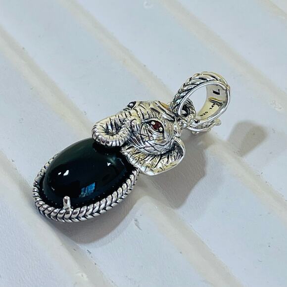 John Hardy Pendant Enhancer Jai Sterling 14K Gold Elephant Garnet Eyes - Picture 8 of 16